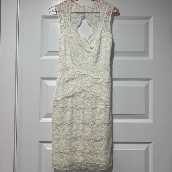 Cream Tiered Halter Sheath Lace Midi Dress - Picture 1 of 6